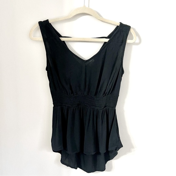Kismet Tops - Kismet Black V-Neck Babydoll Tank Top Hi Low Hem Crepe Material Womens Size XS